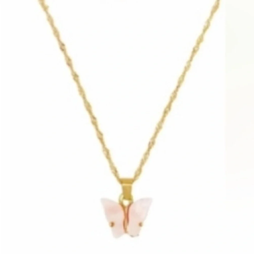 Pink Butterfly Pendant Necklace